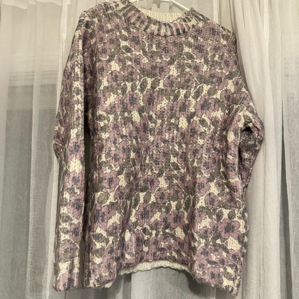 Zara Cream and Purple Knit Sweater